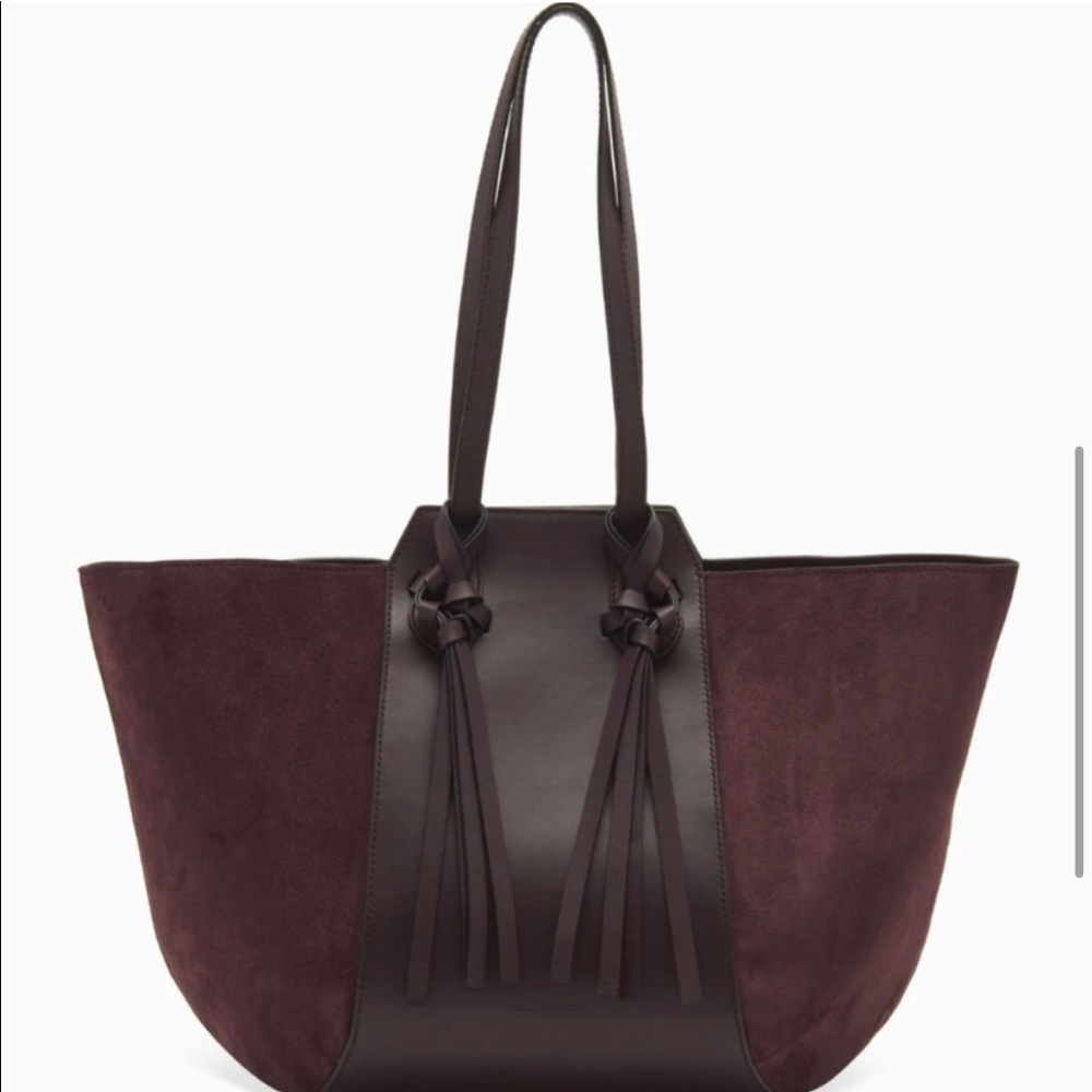 Ulla Johnson Leather and Suede Imogen Large Caryall Tote Handbag in Oxblood